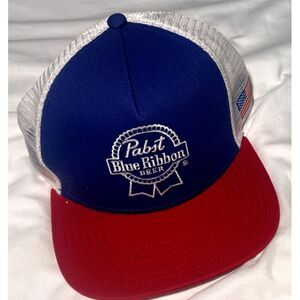 Pabst‎ Blue Ribbon Snapback Trucker Hat PBR Beer USA Flag Adjustable Cap Hipster